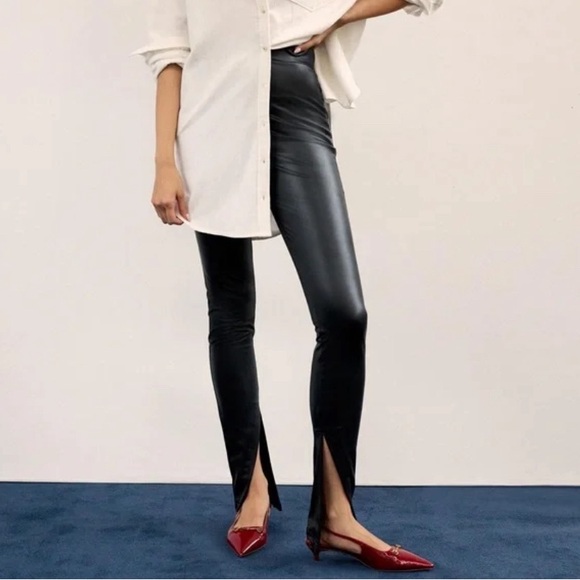 BRAND NEW Anthropologie Avec Les Filles High-Waisted Faux Leather Slit Leggings - Picture 7 of 8